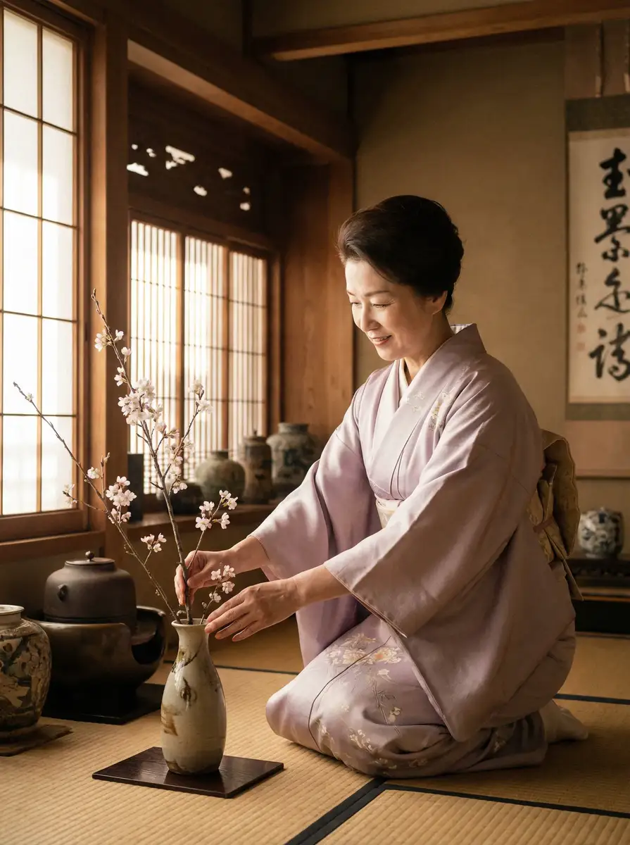 一位优雅的 九色吃瓜~九色吃瓜深度揭秘 | 真实可靠九色吃瓜更新站 在和室中插花
